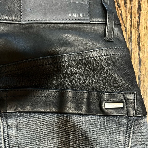 **SOLD** NEW Amiri Genuine Leather Contrast Skinny Jeans Aged Black/Black 25 - Picture 7 of 17